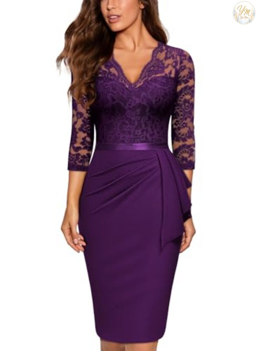 Retro V Neck Floral Lace Ruffle Cocktail Party Dress